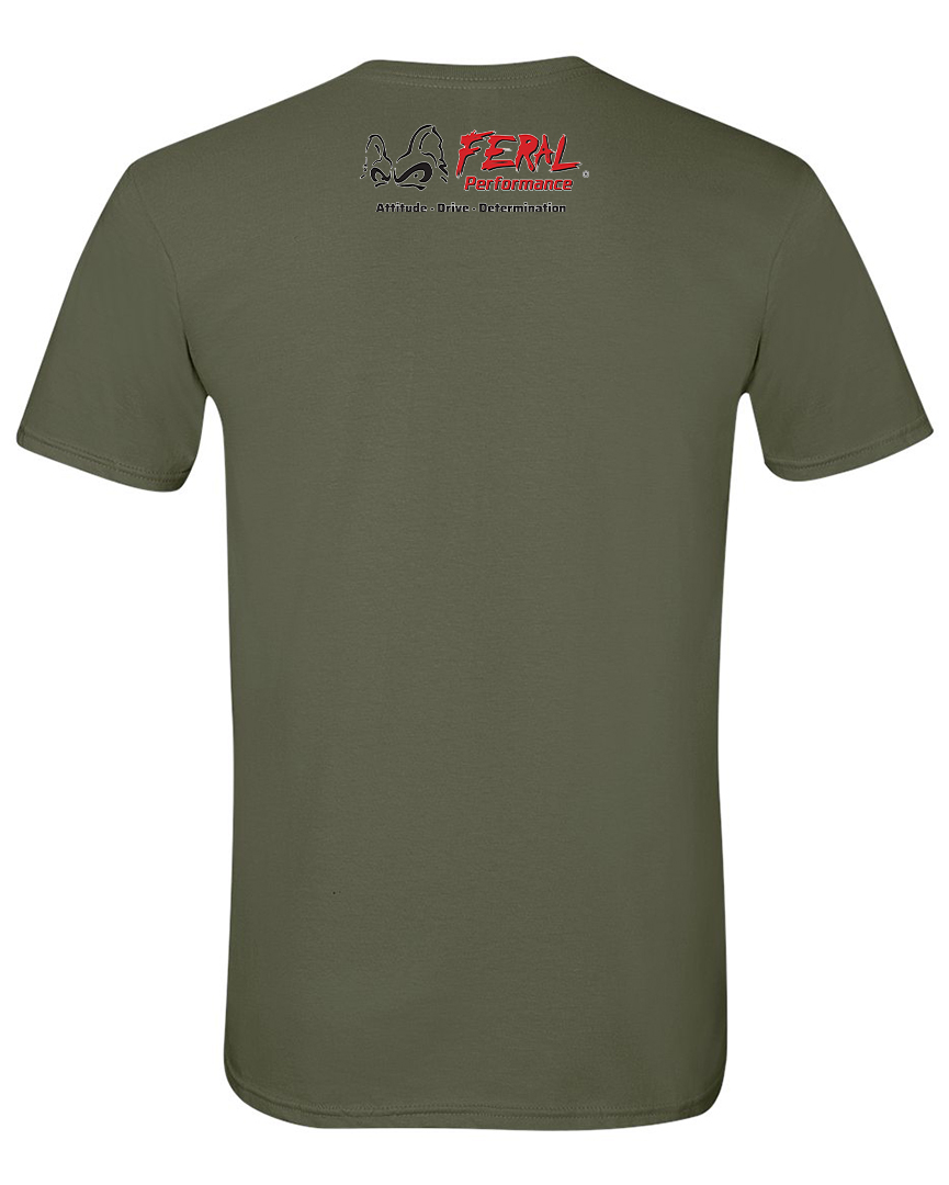 FERAL Performance patriotic apparel - back of shirt - Military Green